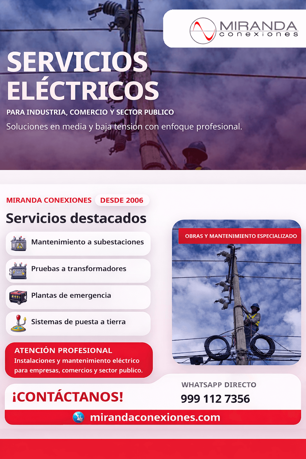 Publicidad de servicios eléctricos de Miranda Conexiones