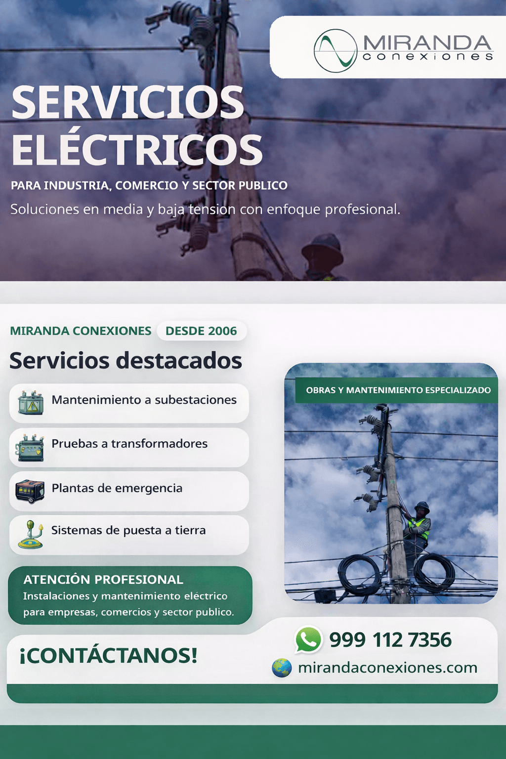 Publicidad principal de servicios eléctricos de Miranda Conexiones
